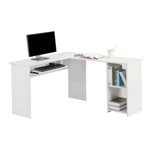 (COMPUTER DESK L SHAPED WHITE)LANGRIA Large L-Shaped Computer Desk with Mute Sliding Keyboard Tray and 2-Bookshelf Corner Table for Home Office Workstation, White WHITE Home Garden
